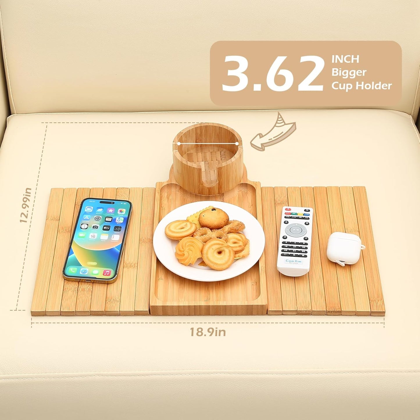 Bamboo Couch Cup Holder Tray