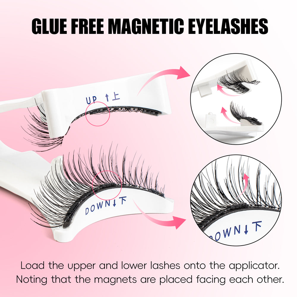 Magnetic Eyelashes Kit - (3 Eyelashes Pairs + Eyeliner + 1 White Applicator +1 Stick Applicator)