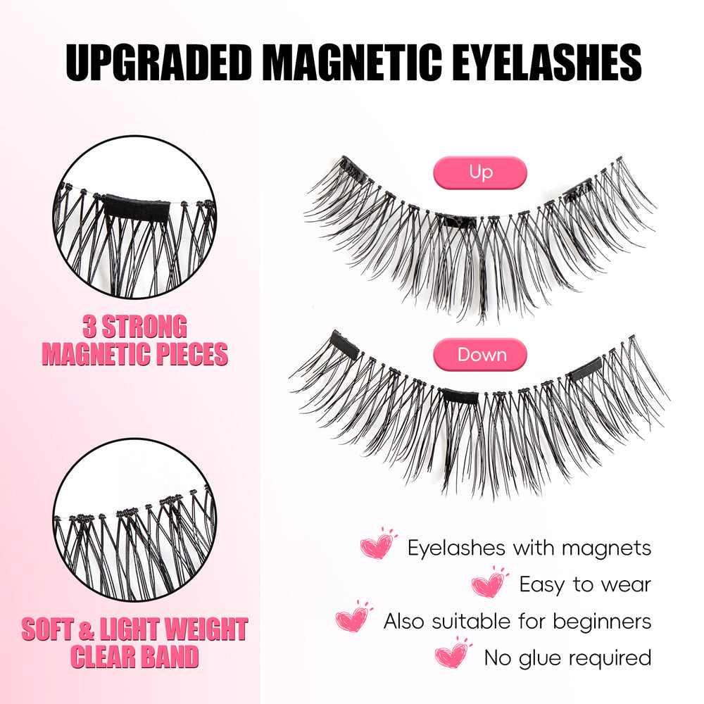 Magnetic Eyelashes Kit - (3 Eyelashes Pairs + Eyeliner + 1 White Applicator +1 Stick Applicator)
