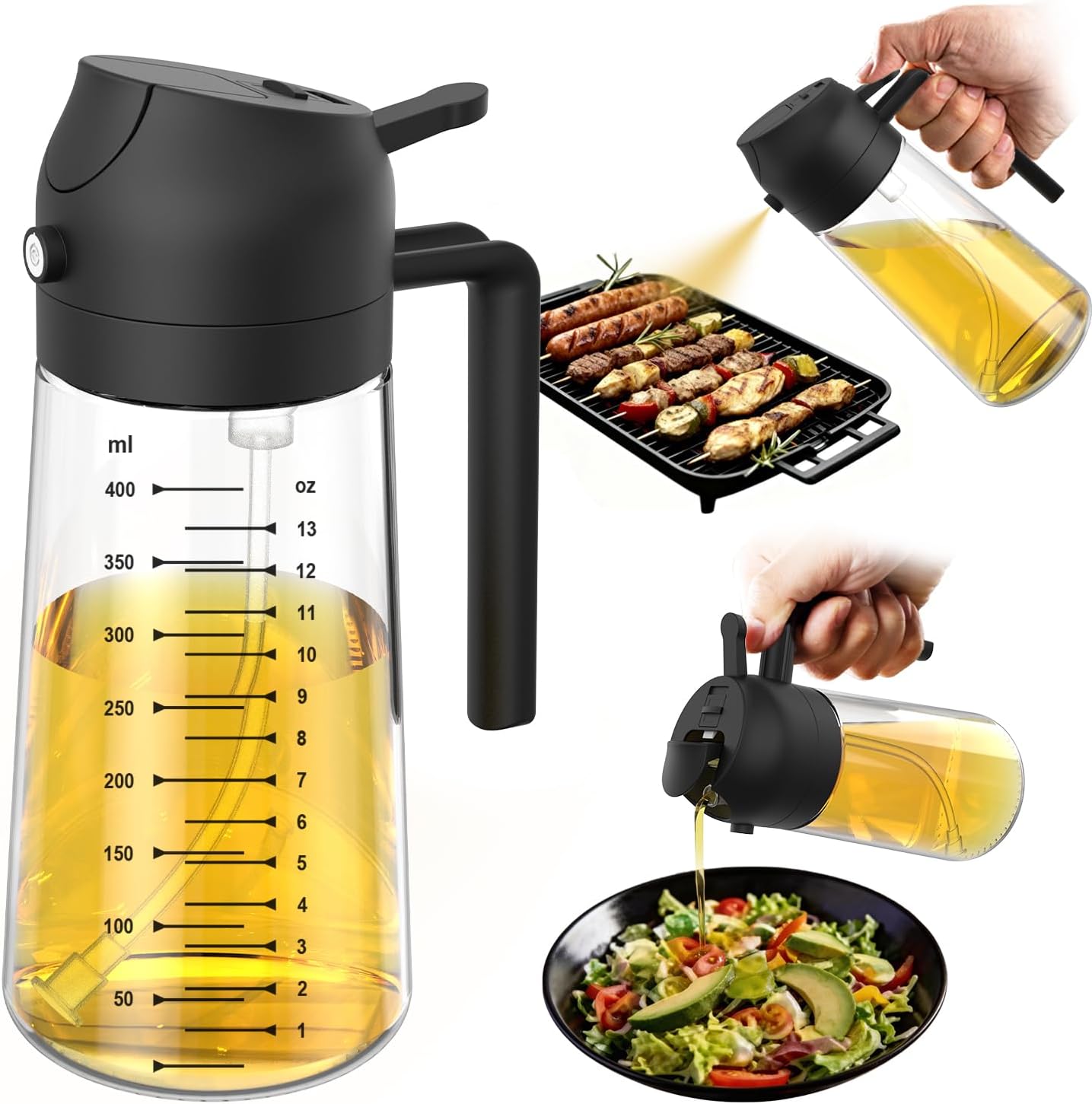 2-in-1 Glass Olive Oil Sprayer & Dispenser – 470ml