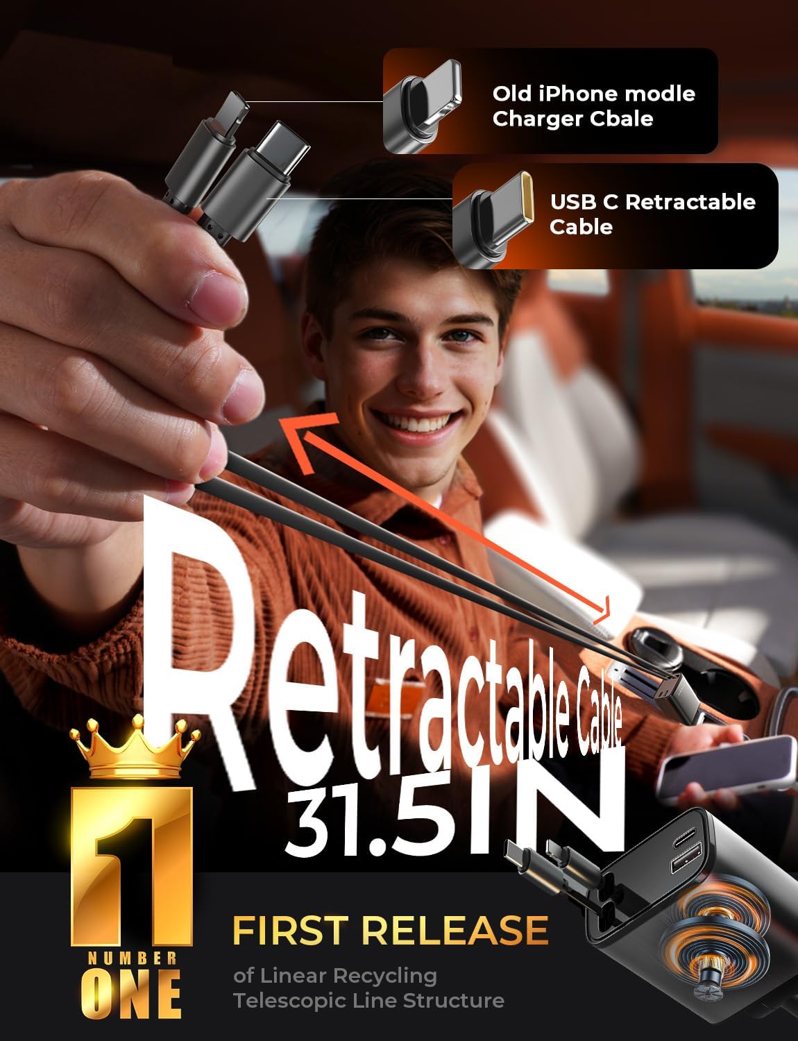 LISEN 84W Retractable Car Charger