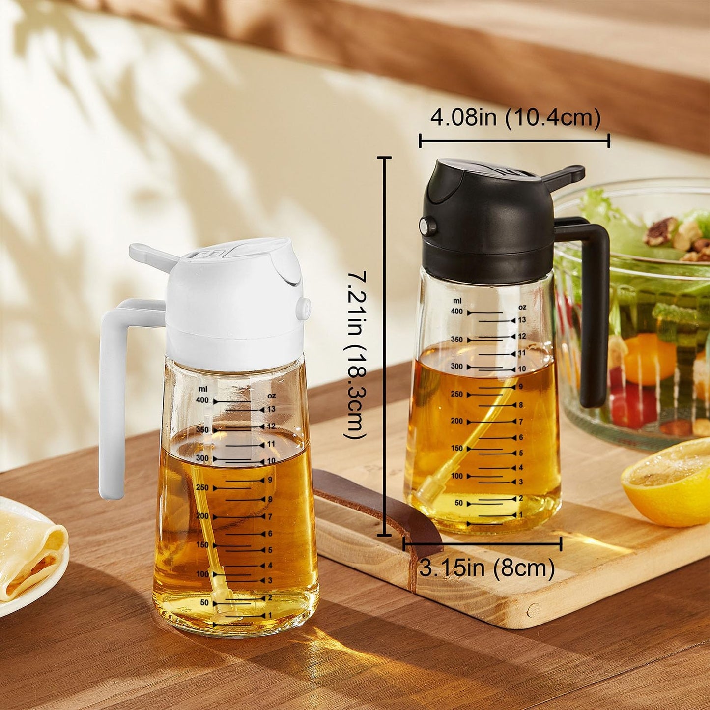 2-in-1 Glass Olive Oil Sprayer & Dispenser – 470ml