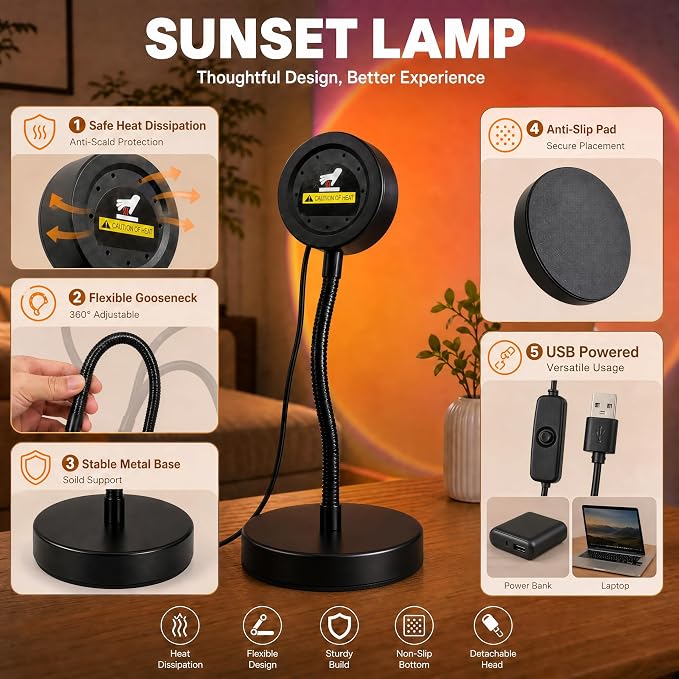 360° Rotating Sunset Projection Lamp